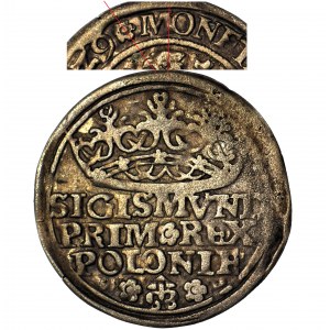 RRR-, Zygmunt I Stary, Grosz 1529, Kraków, przesunięcie bicia, MO nad orłem, Romańczyk R*