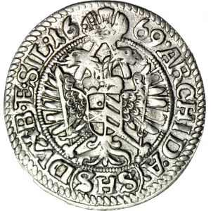 Śląsk, Leopold I, 3 krajcary 1669, Wrocław, piękne