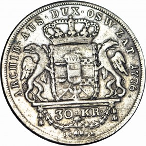 R-, Zabór Austriacki, Księstwo Oświęcimsko-Zatorskie, guzik na wzór dwuzłotówki (30 krajcarów) 1776, Wiedeń