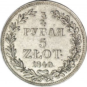 Russian Partition, 5 zlotys = 3/4 ruble 1840 MW, Warsaw