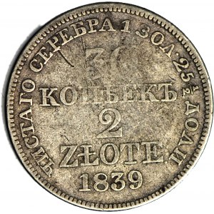 Russian partition, 2 zlotys = 30 kopecks 1839, Warsaw