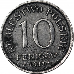 RR-, Poľské kráľovstvo, 10 fenigov 1917 FF, DESTRUKT - DOUBLE DIE averz