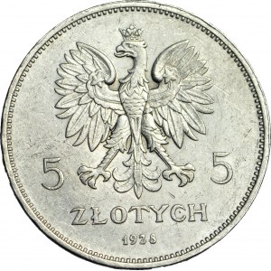 5 złotych 1928 Nike, Bruksela, bez znaku, piękna