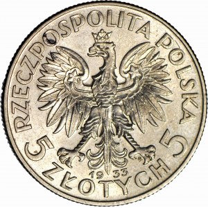 5 zlatých 1933, hlava, raženo