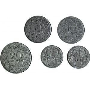 Okupácia, sada 1 cent 1939, 2x10, 20 centov 1923, 5 kusov
