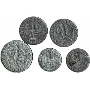 Okupácia, sada 1 cent 1939, 2x10, 20 centov 1923, 5 kusov