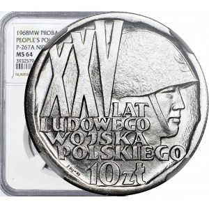 10 złotych 1968 XXV Lat Ludowego Wojska Polskiego, PRÓBA -na awersie, NIKIEL