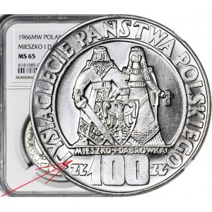 R, 100 zl. 1966, Mieszko a Dąbrówka, zničiť, blednúci nápis Goslawski