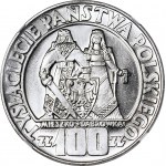 R, 100 zl. 1966, Mieszko a Dąbrówka, zničiť, blednúci nápis Goslawski