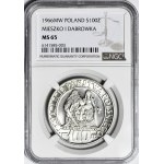 R, 100 zl. 1966, Mieszko a Dąbrówka, zničiť, blednúci nápis Goslawski