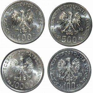 100-500-10000 złotych 1988-1991, zestaw 4 szt. mennicze egzemplarz.