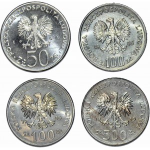 50-100-500 gold 1981-1989, communist party suite, set of 4 mint pieces.