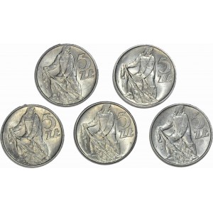 5 złotych 1974, Rybak, mennicze, zestaw 5 szt.