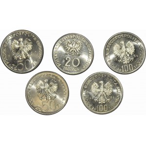 20-50-100 złotych 1978-1984, zestaw 5 szt. mennicze egzemplarz.