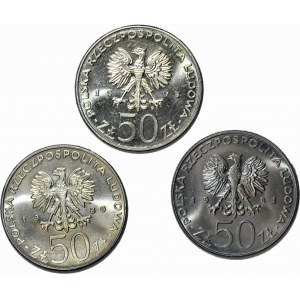 50-100 złotych 1979-1981, suita PRL, zestaw 3 szt. mennicze egzemplarz.