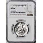 RR-, Rybak 5 złotych 1974, SUPER PŁASKA DATA
