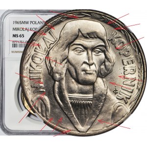 RRR-, 10 złotych 1965, DUŻY Kopernik, niski nakład, menniczy, CAŁY TRAWNIK