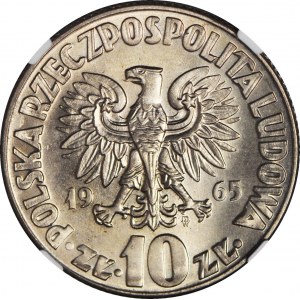 RRR-, 10 złotych 1965, DUŻY Kopernik, niski nakład, menniczy, CAŁY TRAWNIK