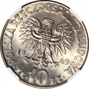 10 zlatých 1969, Mikuláš Koperník, mincovňa, ľahký 25-stupňový twist