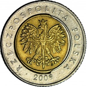 R-, 5 zlatých 2009, DESTRUKT, na zadní straně rozlité jádro