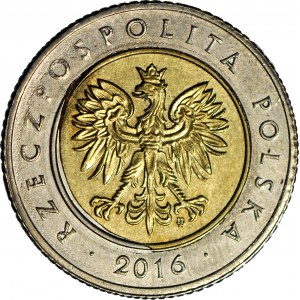 R-, 5 zlatých 2016, DESTRUKT - rozlité jádro na rubu