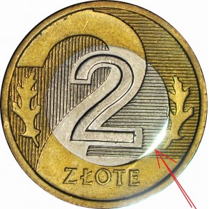 RR-, 2 złote 2008, niecentrycznie otwór w pierścieniu zewnętrznym