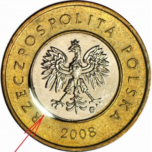 RR-, 2 złote 2008, niecentrycznie otwór w pierścieniu zewnętrznym