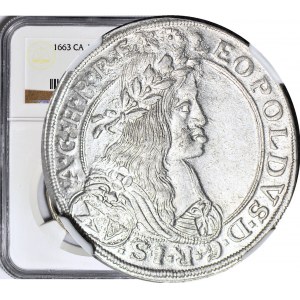 Austria, Leopold I, 15 krajcarów 1663, Wiedeń, ozdobna rozeta kończy napis, mennicze