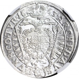 Austria, Leopold I, 15 krajcarów 1663, Wiedeń, ozdobna rozeta kończy napis, mennicze