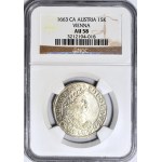 Austria, Leopold I, 15 krajcarów 1663, Wiedeń, ozdobna rozeta kończy napis, mennicze