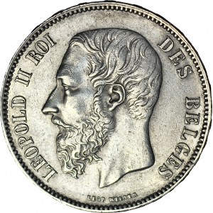 Belgia, Leopold II, 5 Franków 1874, Bruksela