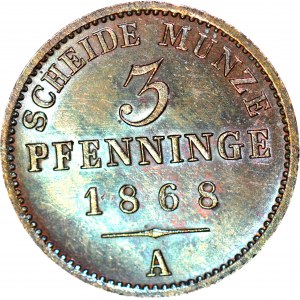 Germany, Brandenburg-Prussia, Wilhelm I, 3 Fenigs 1868 A, minted