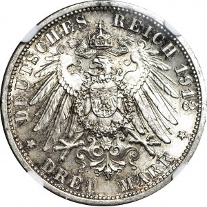 Niemcy, Prusy, Wilhelm II, 3 marki 1913 A, Berlin, wyśmienite