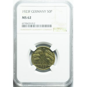 Niemcy, Republika Weimarska, 50 pfennig 1923 F, bardzo ładne