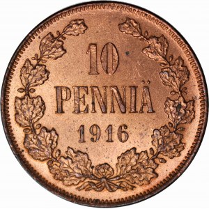 Finlandia / Rosja, Mikołaj II, 10 Penniä 1916, mennicze, czerwone, litera N