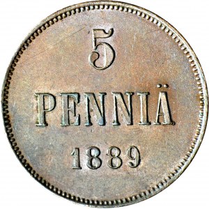 Finsko / Rusko, Alexander III, 5 penniä 1889, raženo