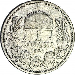 Hungary, Franz Joseph I, crown 1892 KB, Kremnica, rare vintage, 15. thousand mintage