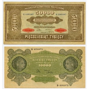 Zestaw 2 szt. 50 000 marek polskich 1922 ser. E, 10 000 marek polskich 1922 ser. D