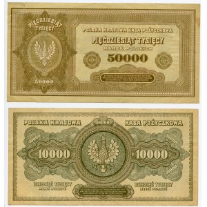Zestaw 2 szt. 50 000 marek polskich 1922 ser. E, 10 000 marek polskich 1922 ser. D