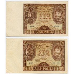 Jeu de 2 pcs. 100 or 1934, filigrane supplémentaire en tiret