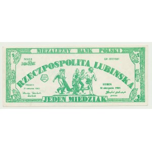 Solidarność, Rzeczpospolita LUBIŃSKA - JEDEN MIEDZIAK 1985, papier gruby