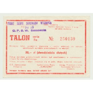 Talon for industrial goods, 20 zloty 1987, ser. Ba 250139, Szczecin