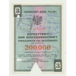 NBP, 200 000 zł 1989, Depozytowy Bon Oszczędnościowy PKO, b. rzadki