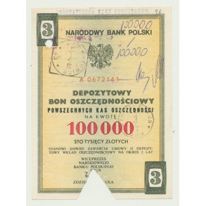 NBP, 100 000 PLN 1989, obligation d'épargne de dépôt PKO
