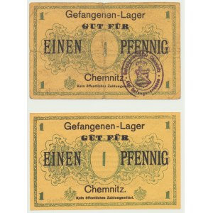 Camp de prisonniers de guerre de Chemnitz, 2 x 1 fenig, rare avec et sans sceau, ensemble de 2.