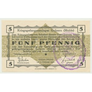 Obóz jeniecki II w Golzern (Mulde), 5 fenigów 1916, pieczęć fioletowa