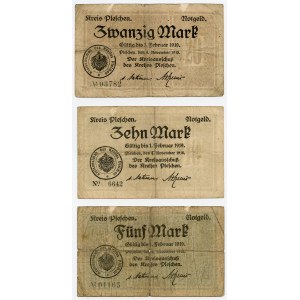 Pleszew powiat (Kreis Pleschen), Zestaw 3 szt. 20 marek 1918, 10 marek 1918, 5 marek 1918