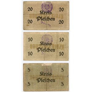 Pleszew powiat (Kreis Pleschen), Zestaw 3 szt. 20 marek 1918, 10 marek 1918, 5 marek 1918