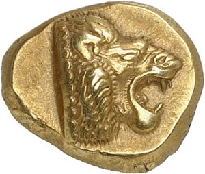 GRÈCE ANTIQUE - GREEK Éolide, Lesbos (île de). Hecté d’électrum à la tête de lion ND (500-495 av. J.-C.), Mytilène.