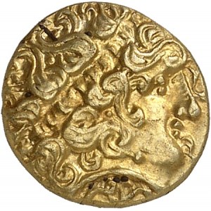 GAULE - CELTIC Aulerques Éburovices. Quart de statère au loup sous le cheval et à l’aurige agenouillé ND (c.IIe-Ier siècle av. J.-C.).
